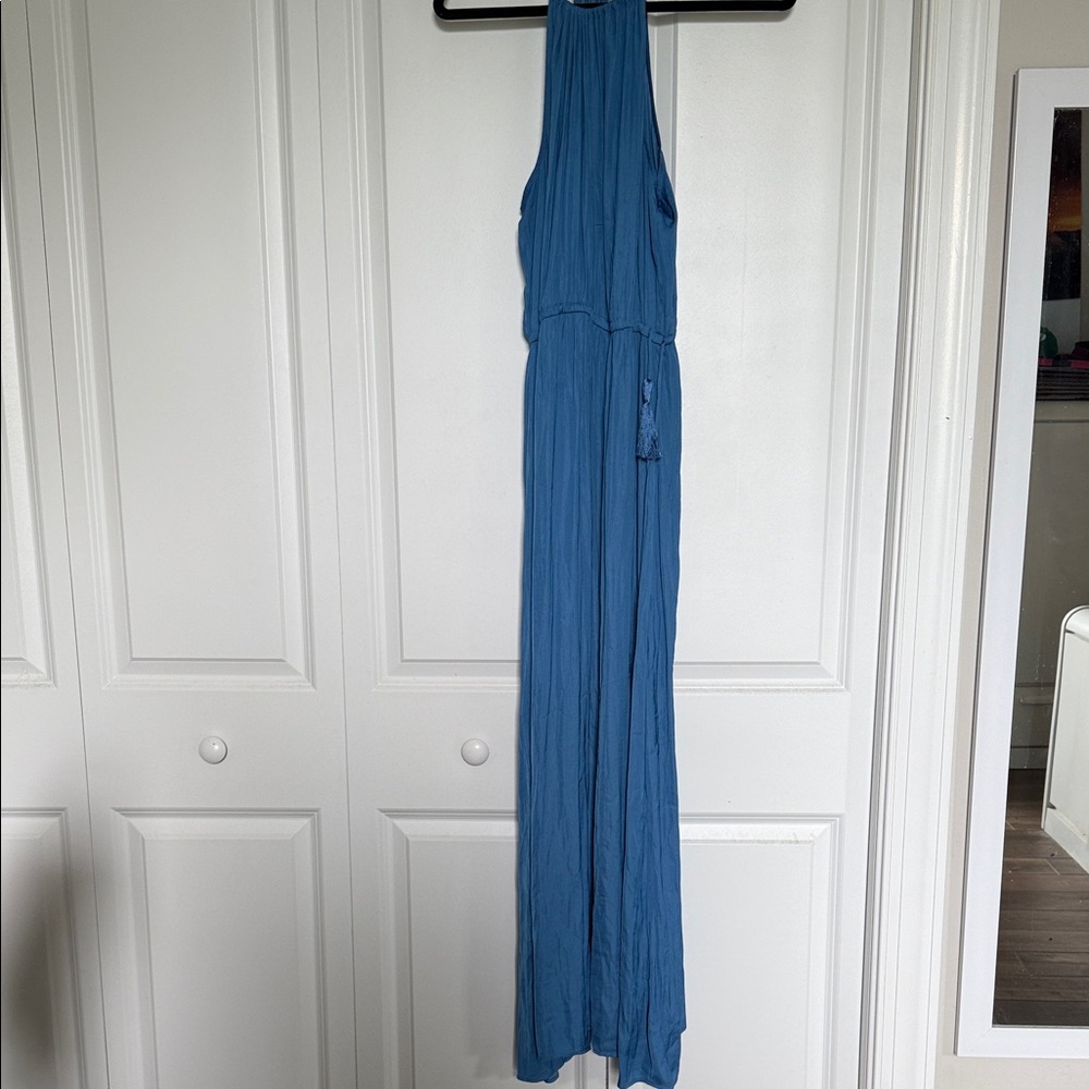 Women’s Blue Maxi Dress - Sleeveless Halter Style
